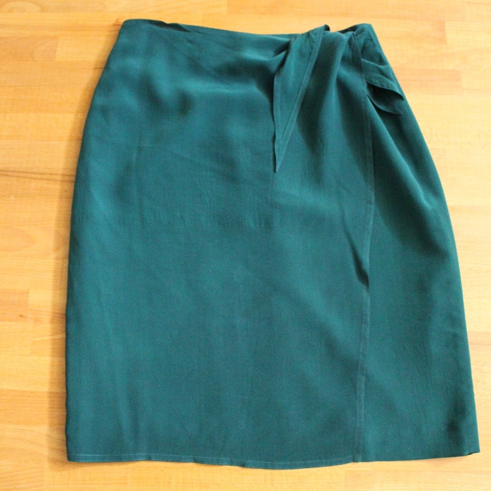 Talbots Green Silk Wrap Skirt